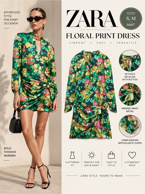 Zara Dresses & Skirts - ZARA Multicolor Floral Draped Mini Dress NWT Sizes S M 2210/104